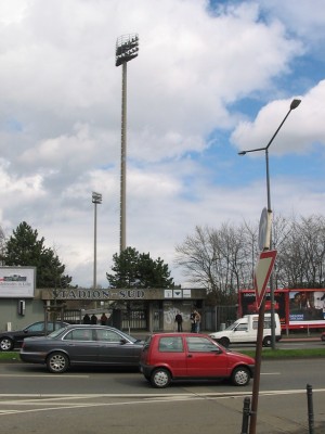 Ankunft am Stadion.
