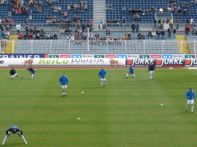 Die Startelf des FCC beim Aufwärmprogramm
