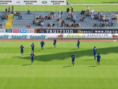 Die Startelf des FCC beim Aufwärmprogramm
